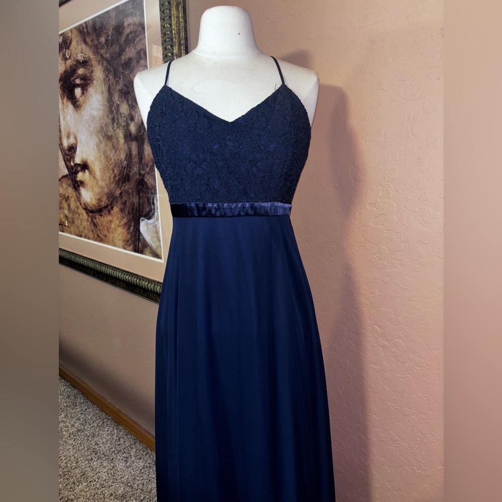 Lulu's Midnight Bridesmaids formal Blue Lace Maxi Dress size small